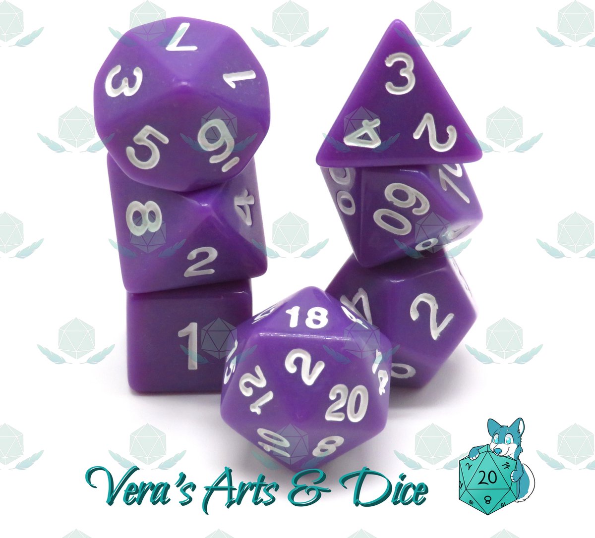 Lilac | Polyset Dice | Dobbelstenen - Set Van 7 Stuks - Paars met Witte Cijfers | Polydice | D&D en Rollenspellen | Plastic Dobbelstenen Set voor Dungeons and Dragons | Polyhedral Dice Set | Zwarte Velvet Dice Bag voor Ongeveer 3 Sets